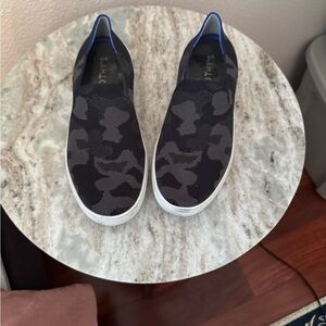 Rothy's Black and Gray Camo Slip-On Shoes